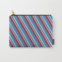 [ Thumbnail: Sky Blue, Brown & Blue Colored Striped/Lined Pattern Carry-All Pouch ]