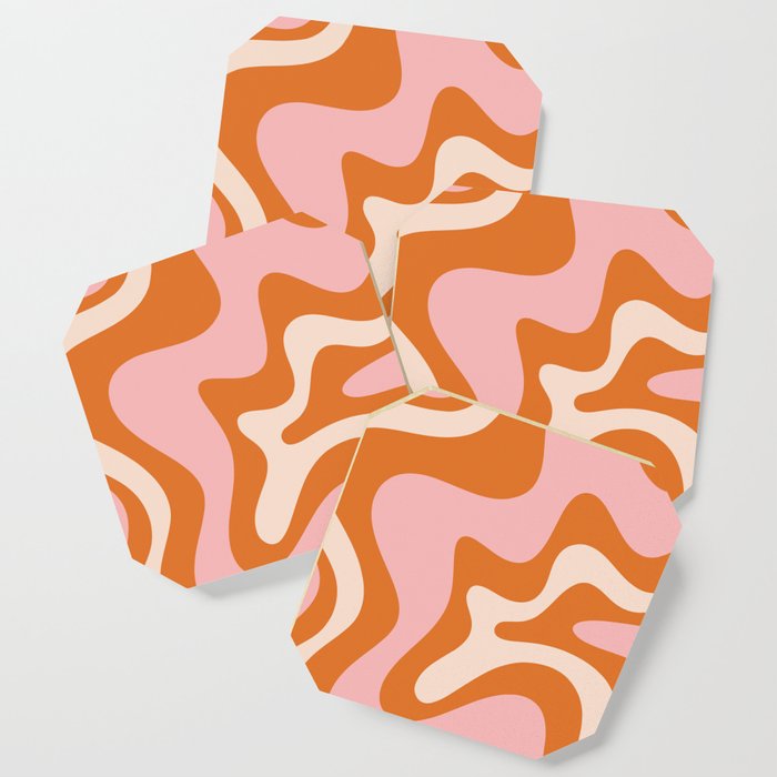 Liquid Swirl Retro Abstract Pattern in Orange Pink Cream Coaster