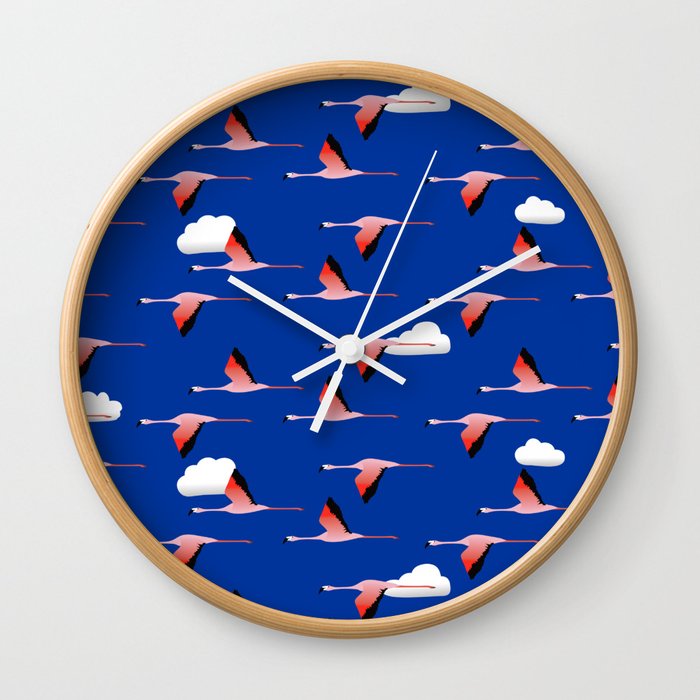 Flying flamingos Wall Clock