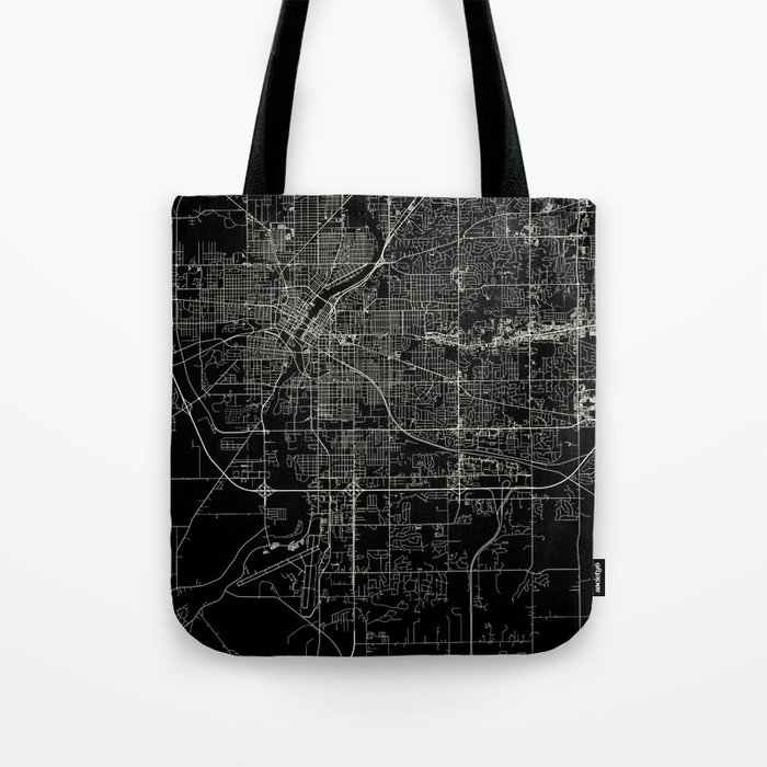 Rockford USA - Black and White City Map - Dark Aesthetic Tote Bag