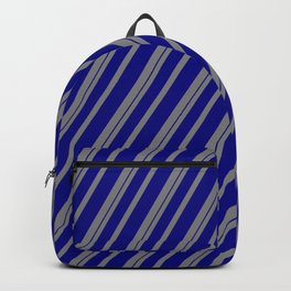[ Thumbnail: Gray and Blue Colored Striped/Lined Pattern Backpack ]