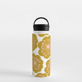 Mid Century Mod Flowers in Pink and Mustard Water Bottle
