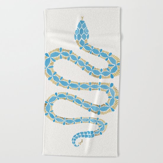 Serpent – Cornflower Blue & Gold Beach Towel