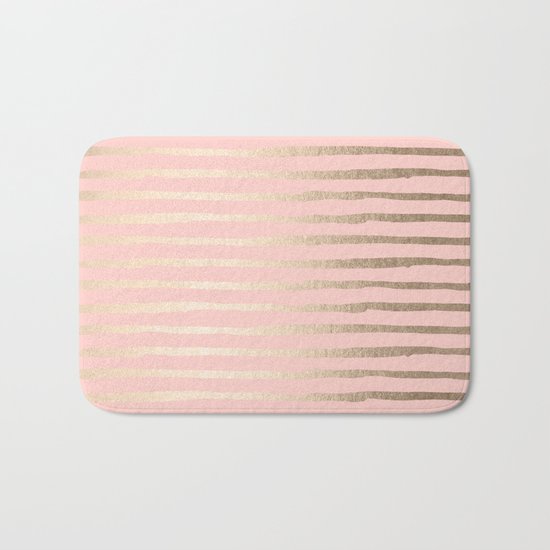 Abstract Stripes Gold Coral Light Pink Bath Mat