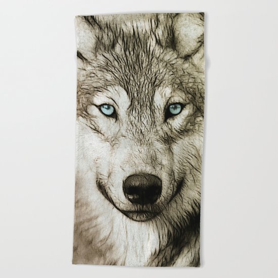 Smokey Sketched Wolf Beach Towel