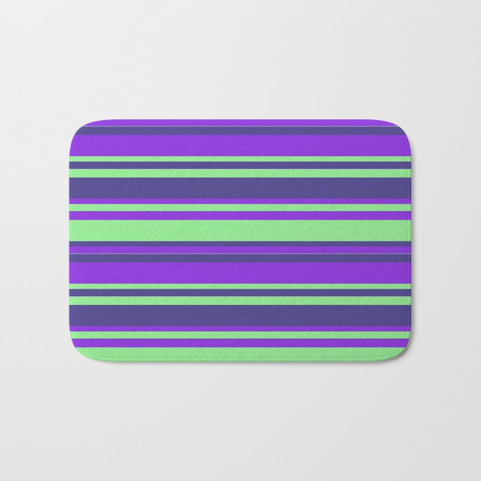Purple, Light Green & Dark Slate Blue Colored Lines/Stripes Pattern Bath Mat