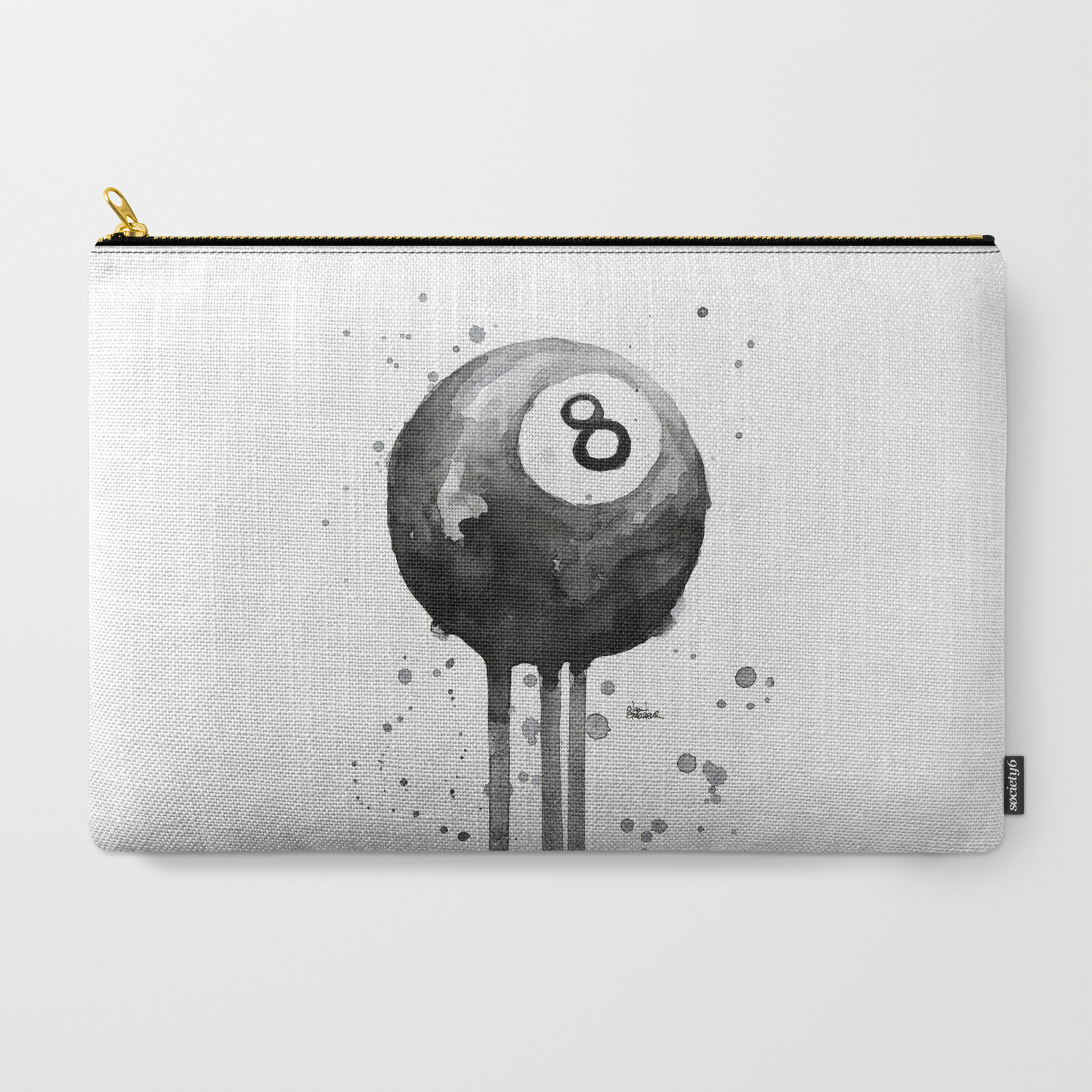 8 Ball Watercolor Black Pool Billiards Eight Ball Art Carry All