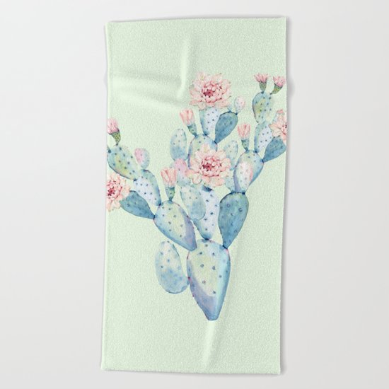 Rose Desert Cactus Mint Green + Pink by Nature Magick Beach Towel