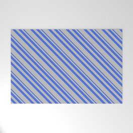 [ Thumbnail: Royal Blue and Grey Colored Pattern of Stripes Welcome Mat ]