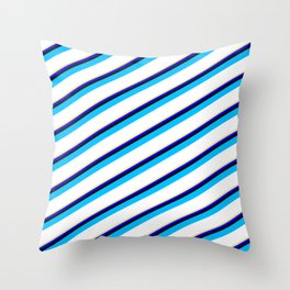 [ Thumbnail: Vibrant Tan, Blue, Black, Deep Sky Blue, and White Colored Striped/Lined Pattern Throw Pillow ]