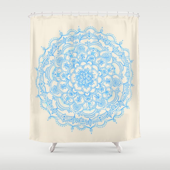 Pale Blue Pencil Pattern - hand drawn lace mandala Shower Curtain