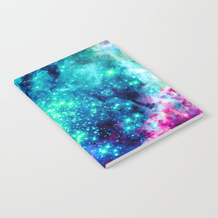 Colorful Teal Galaxy Sparkle Stars Notebook