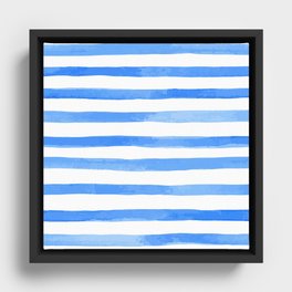Cool Refreshing Stripes - Blues and White Framed Canvas