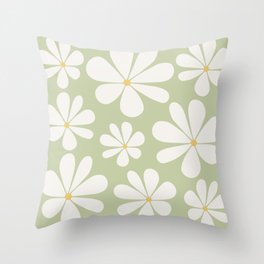 Retro Daisy Pattern - Pastel Green Bold Floral Throw Pillow