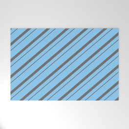 [ Thumbnail: Light Sky Blue & Dim Gray Colored Striped Pattern Welcome Mat ]