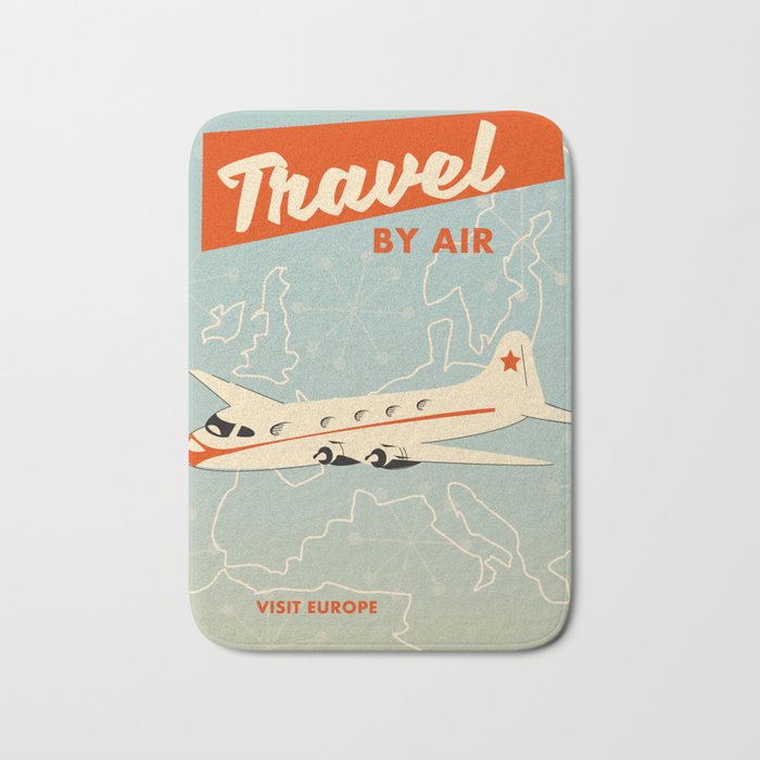 1950s style "by air" travel poster print. Bath Mat