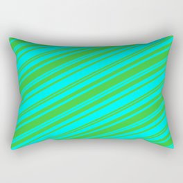 [ Thumbnail: Lime Green & Cyan Colored Stripes Pattern Rectangular Pillow ]