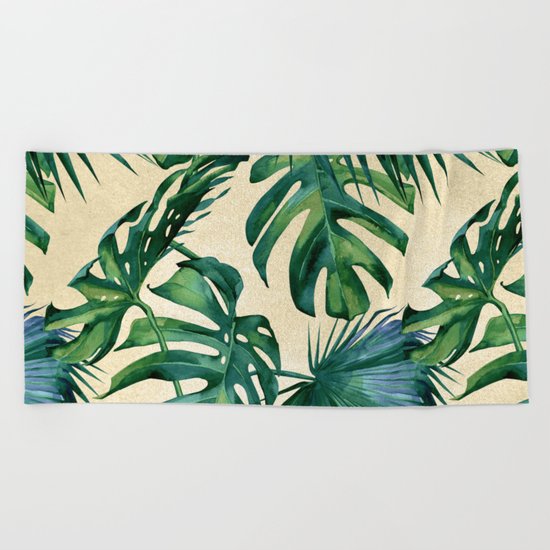 Tropical Island Republic Green on Linen Beach Towel