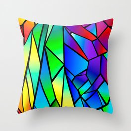 Rainbow Stained Glass Throw Pillow | Polygonal, Origami, Blackoutline, Abstract, Shine, Polygon, Color, Stainedglass, Crystal, Shape 