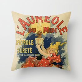 Vintage French lamp oil ad by Chéret Throw Pillow