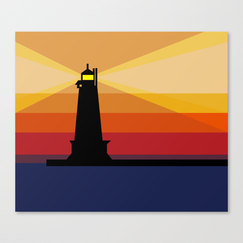Lighthouse Silhouette At Sunset In Michigan Canvas Print By