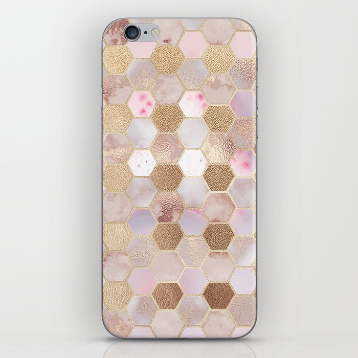 Hexagonal Honeycomb Marble Rose Gold iPhone Skin