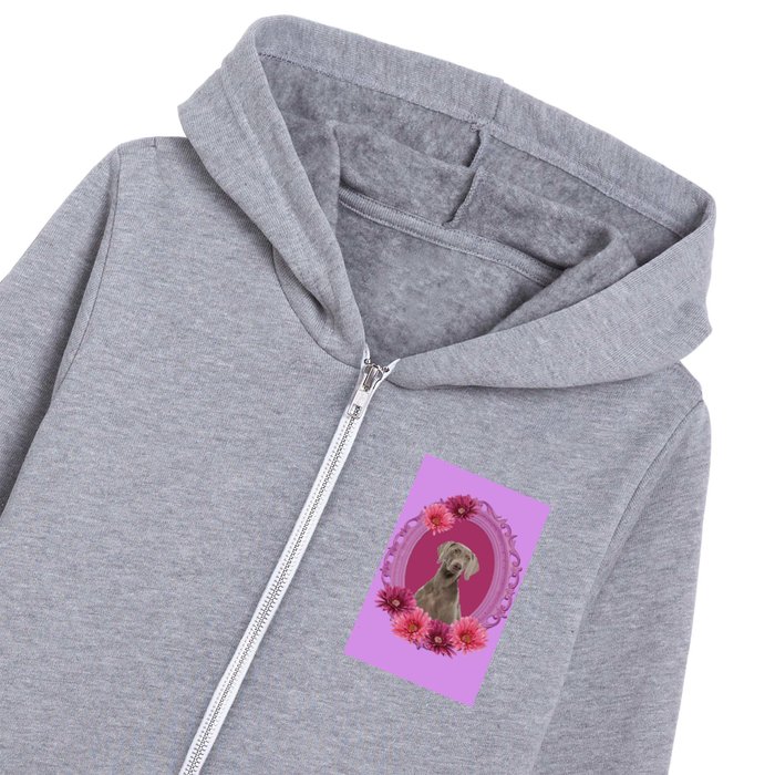 Weimaraner in Pink Frame with Gerbera violet Illustration Kids Zip Hoodie