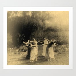 Circle of witches? No, college girls dancing, 1923 - sepia photo cleaned & restored Art Print