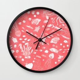 Watercolor Seascape in Red Wall Clock | Homedecor, Interiordesign, Aquatic, Kids, Red, Jellyfish, Beach, Graphicdesign, Coralreef, Fish 