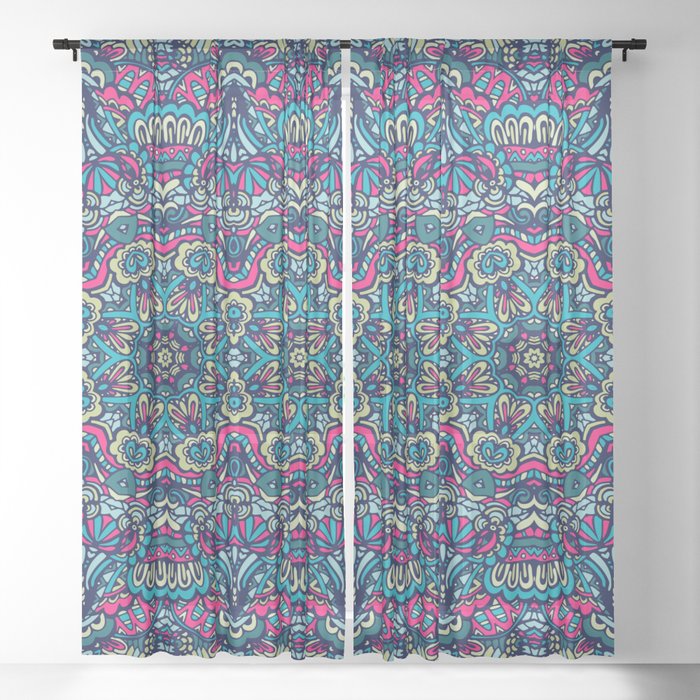 Colorful Oriental Rug Mandala Boho Pattern Sheer Curtain