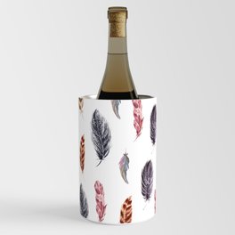 Watercolor cozy feather boho pattern Wine Chiller