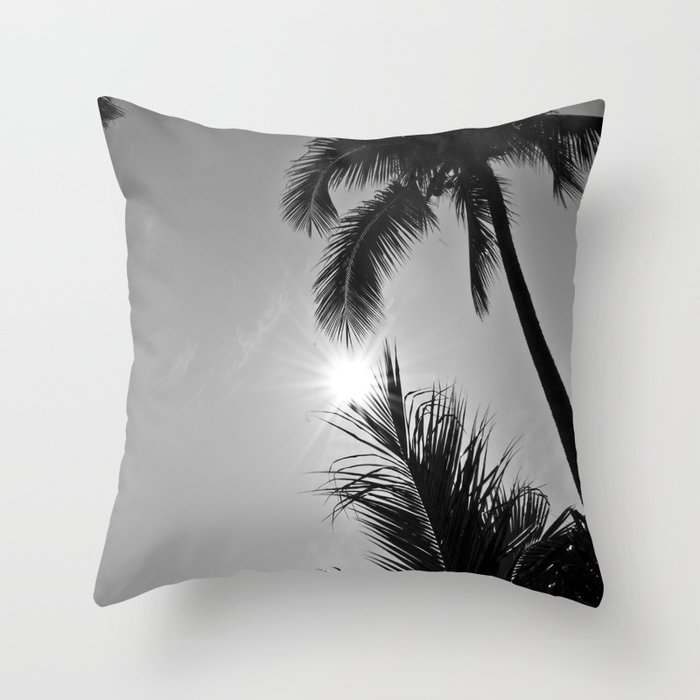 Palm tree black and white | tropical boho Thailand island photography | nature travel photo print Throw Pillow