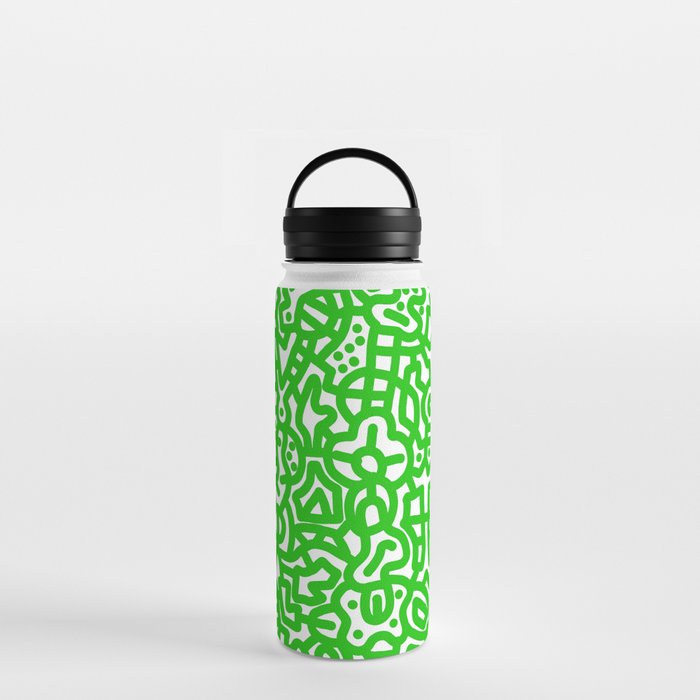 Lime Green on White Doodles Water Bottle