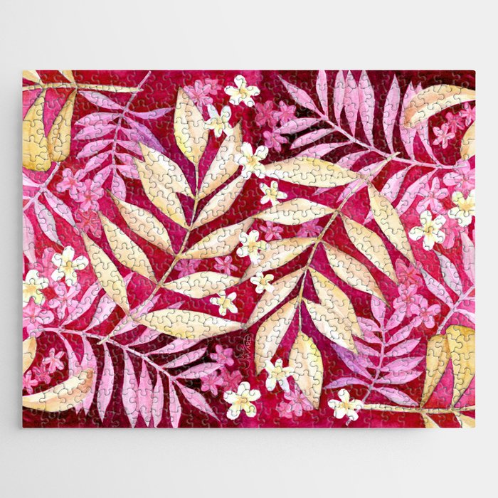 Watercolor Leaves and Flowers - Champagne & Rose Jigsaw Puzzle