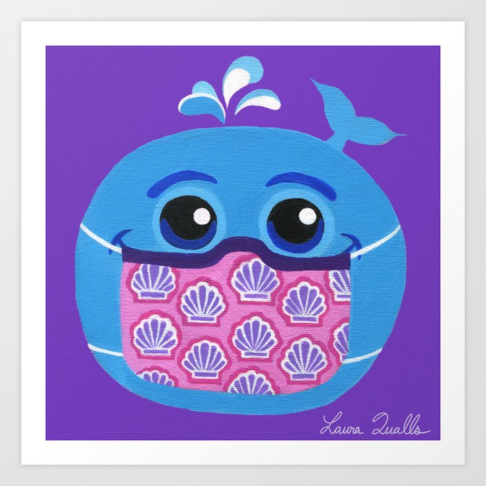 Whale with Mask (Purple) Art Print