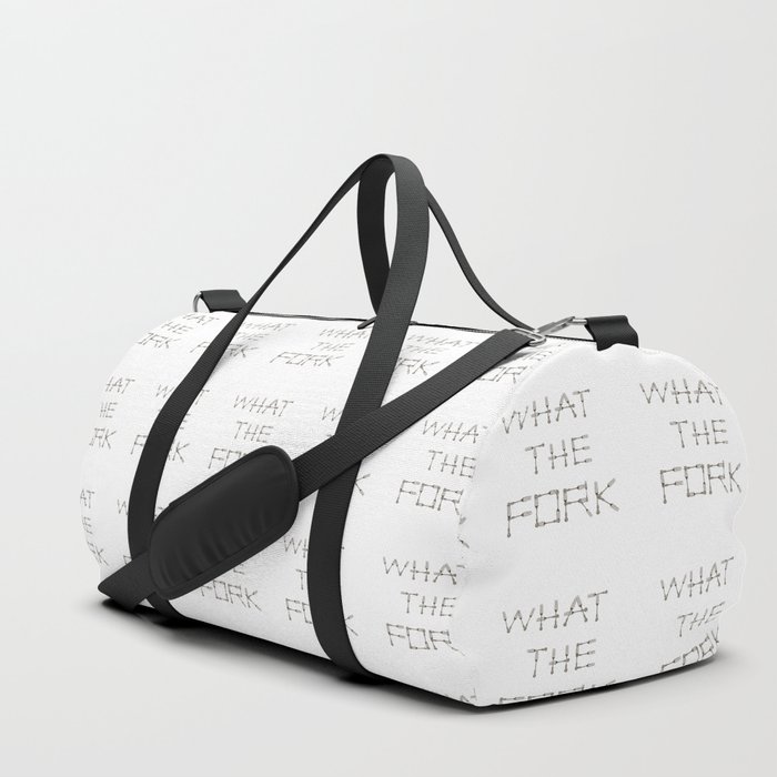 WHAT THE FORK design using fork images to create letters  Duffle Bag