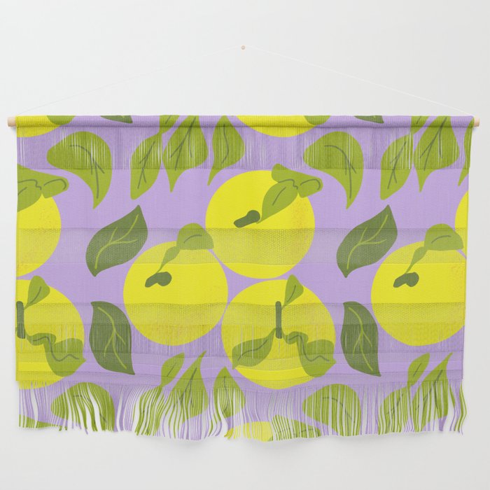 Lemon Yellow Yuzu Tropical Fruit On Light Purple Wall Hanging