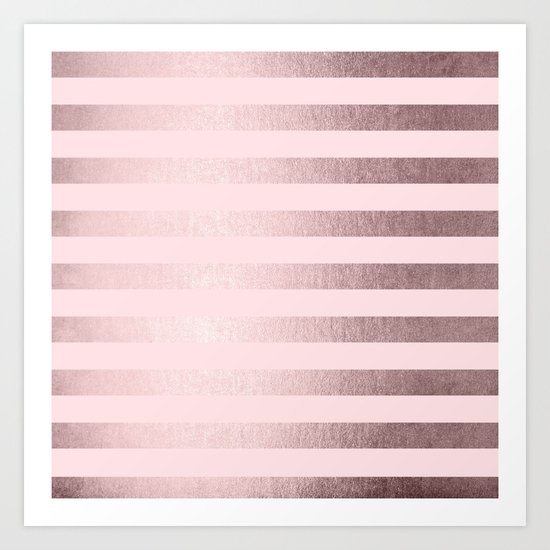 Shimmer Stripes Rose Gold Palace on Pink Art Print