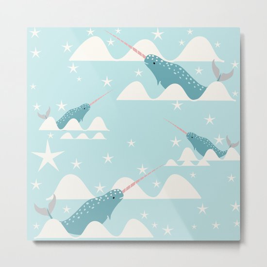 narwhal in ocean Metal Print