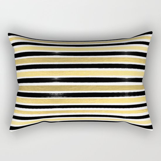 Black and white gold stripes modern brushstrokes minimal art print abstract painting gold foil Rectangular Pillow