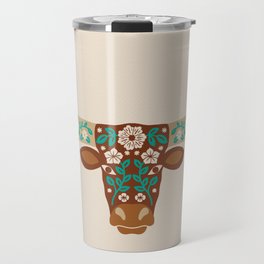 Floral Longhorn – Brown and Turquoise Travel Mug