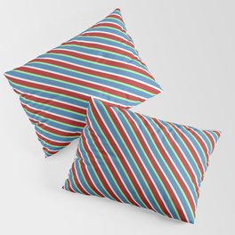 [ Thumbnail: Blue, Mint Cream, Red, and Green Colored Stripes/Lines Pattern Pillow Sham ]