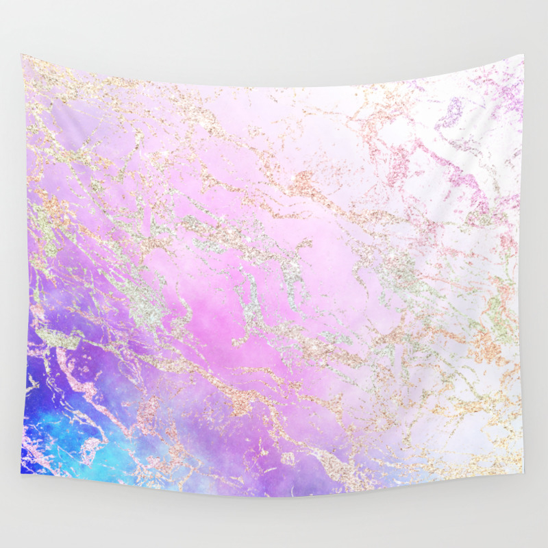 Modern Rainbow Glitter Marble On Nebula Watercolor Ombre Wall
