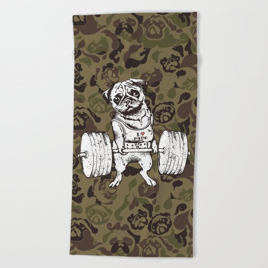 Pug Lift Camo Beach Towel