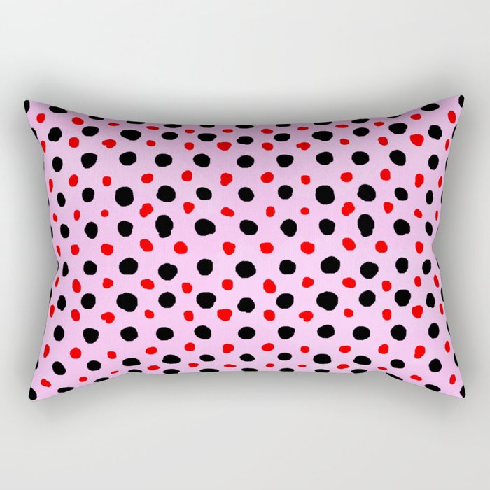 Watercolor Hand Drawn Pink And Black Polka Dot Pattern,Retro,Cute,Dotted,Polkadot, Rectangular Pillow