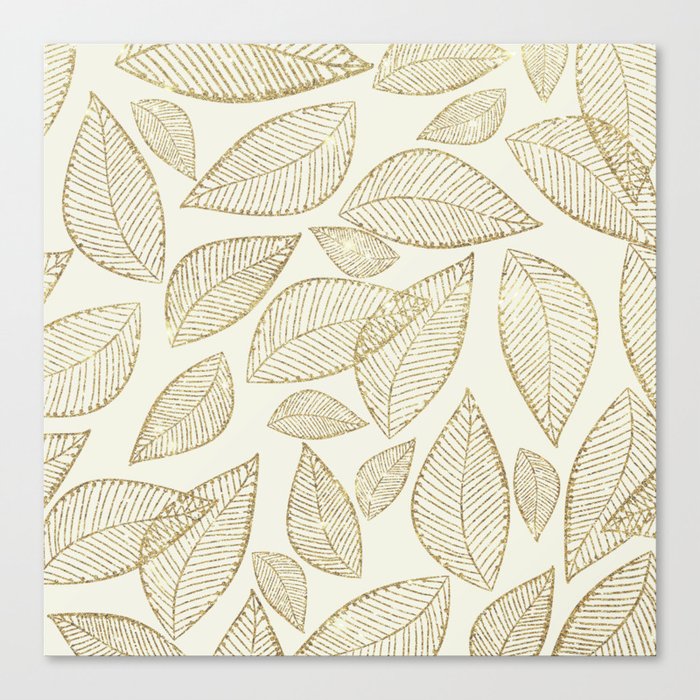 Abstract ivory gold glitter foliage leaf pattern Canvas Print