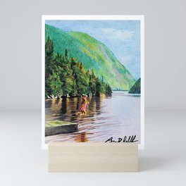 '#girlpower' Young GIrl Swimming Original Art - Mountain Lake Wall Decor  Mini Art Print