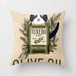 tuxedo cat olive oil kitchen chef cooking cook decor art  Throw Pillow