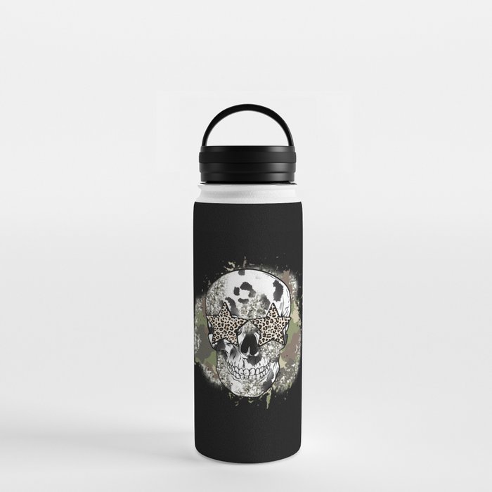 Skull with star eyes camouflage leopard Water Bottle