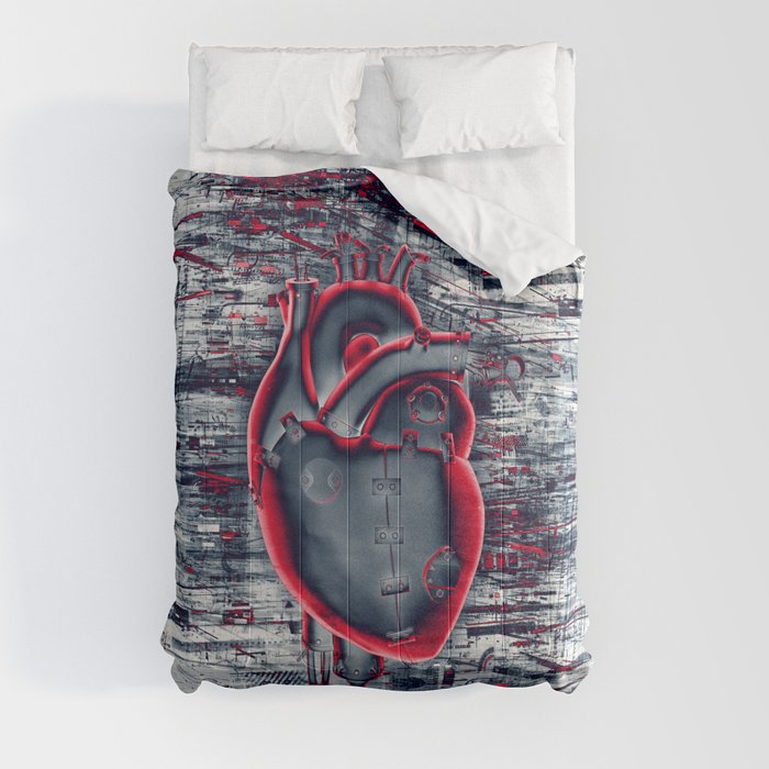 Gamer Heart BLUE CRIMSON / 3D render of mechanical heart Comforter